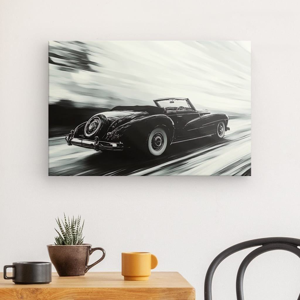 Tableau voiture ancienne vitesse peinture noir et blanc Univers Noir et Blanc