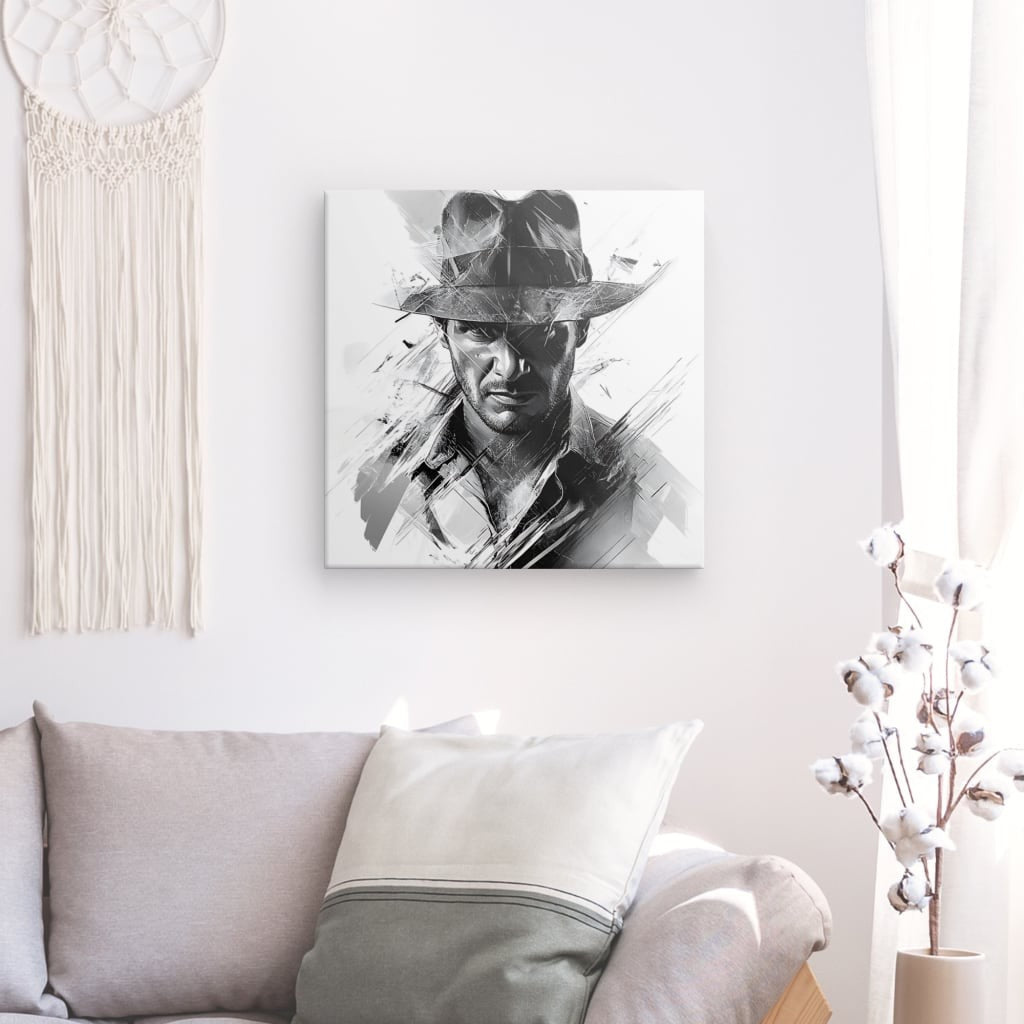 Tableau portrait Indiana Jones dessin noir et blanc Univers Noir et Blanc
