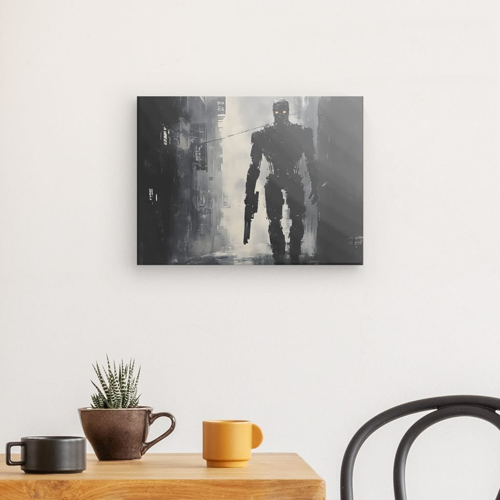 Tableau Terminator peinture monochrome Univers Noir et Blanc