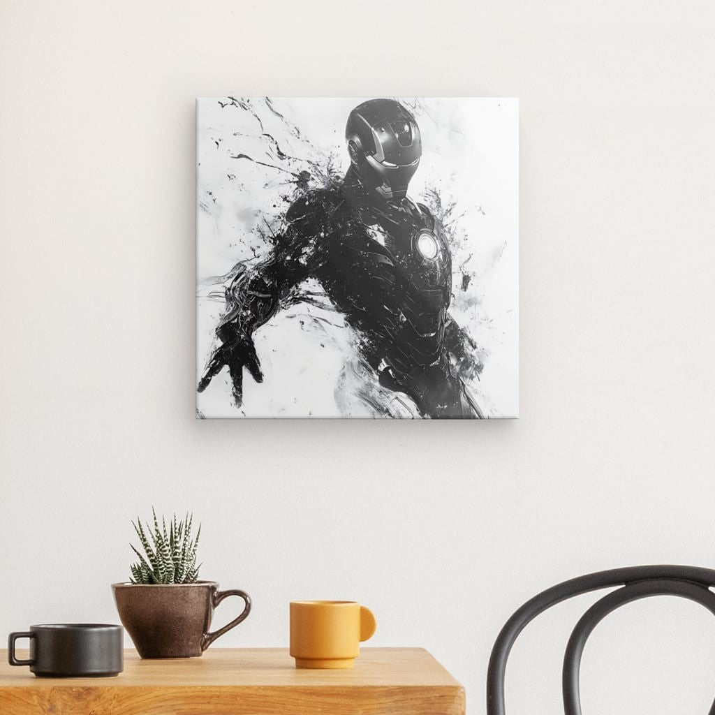 Tableau Iron Man peinture moderne noir et blanc Univers Noir et Blanc