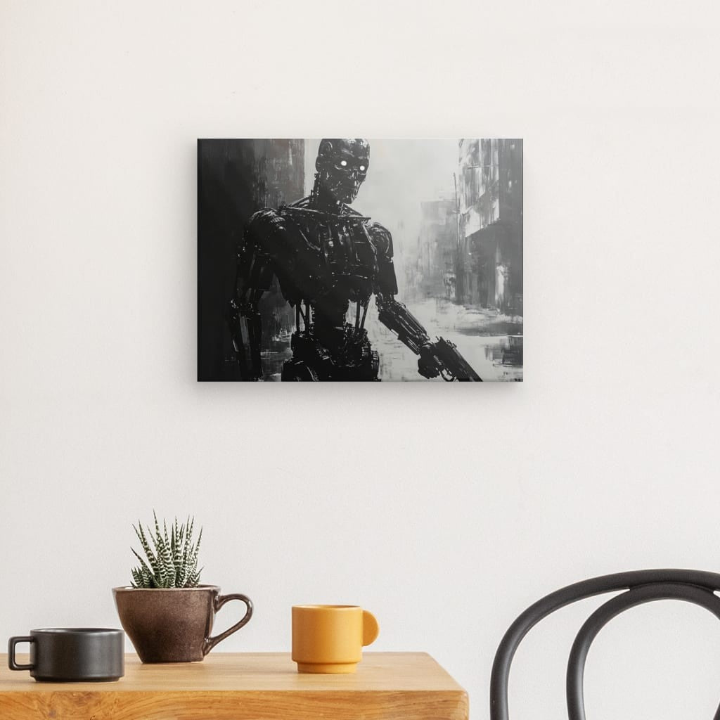 Tableau peinture Terminator robot humanoïde monochrome Univers Noir et Blanc