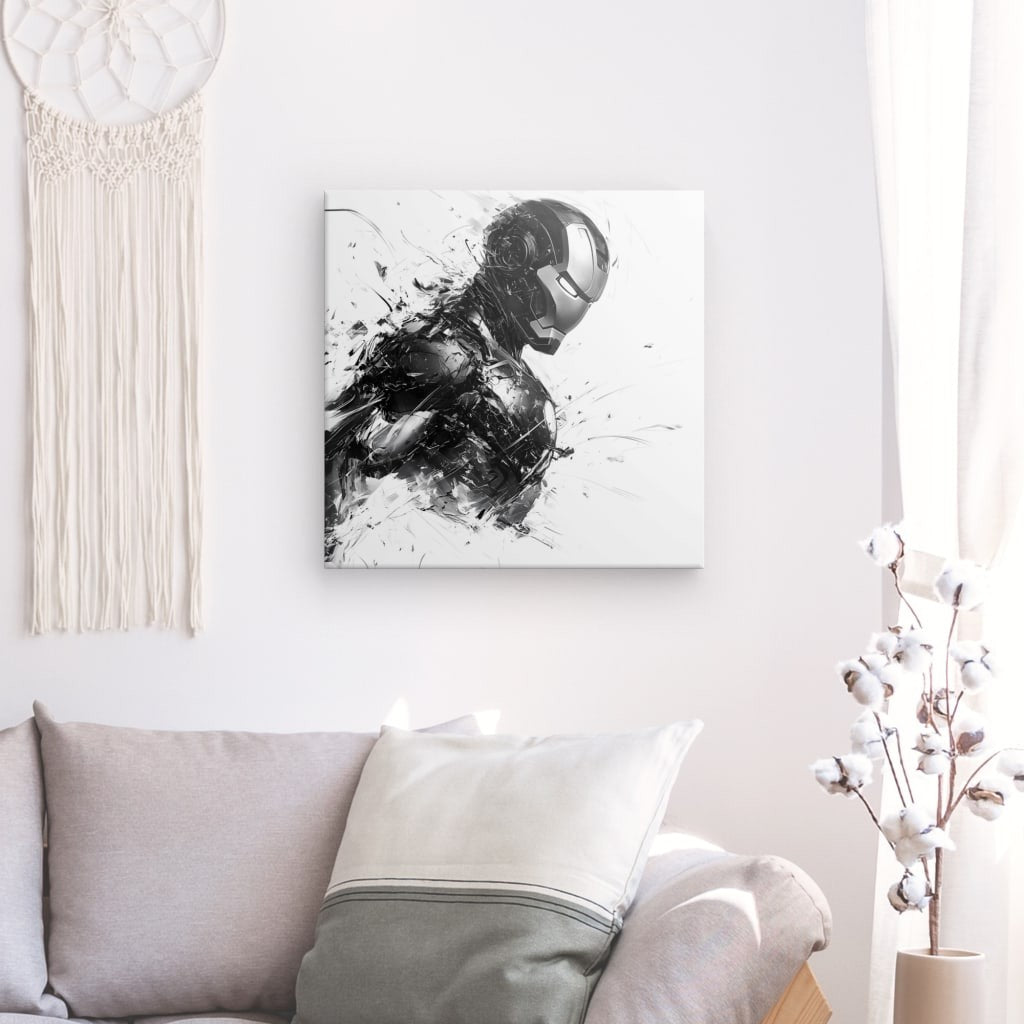 Tableau dessin moderne Iron Man Monochrome Univers Noir et Blanc