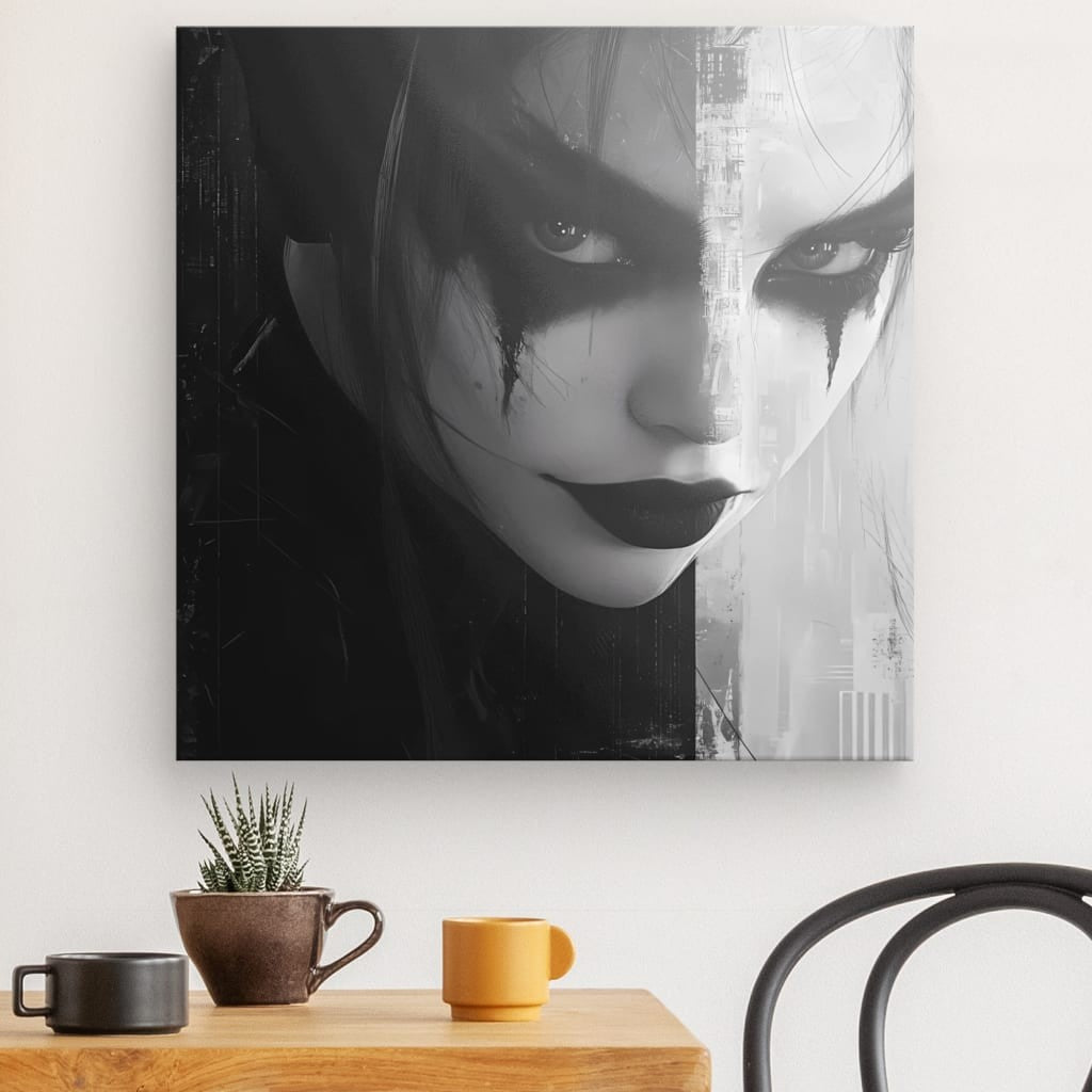 Tableau Harley Queen portrait moderne noir et blanc Univers Noir et Blanc