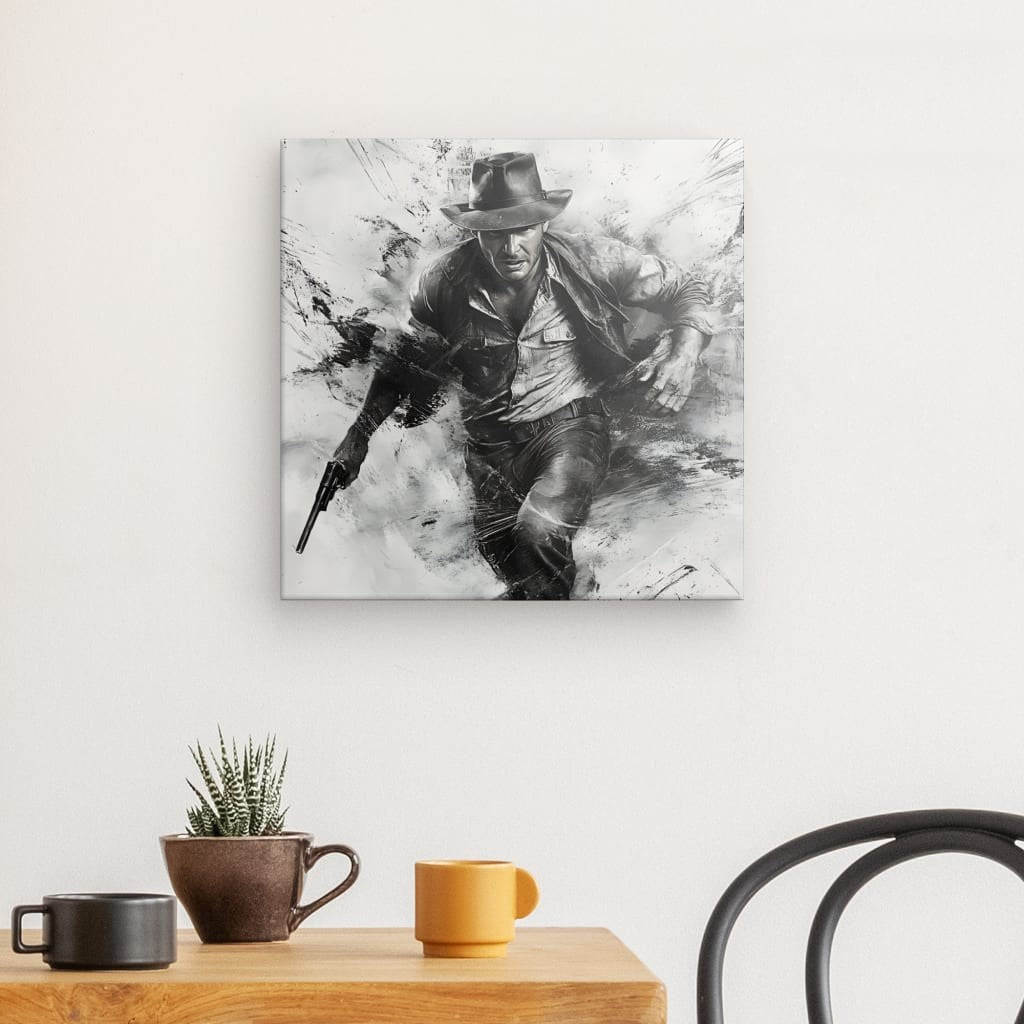 Tableau Indiana Jones dessin réaliste noir et blanc Univers Noir et Blanc