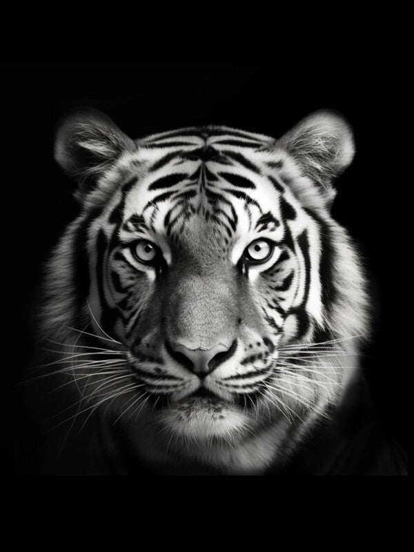 Tableau Tigre Noir et Blanc Toile Félin Monochrome Portrait Carré - #tag1# - #tag2#