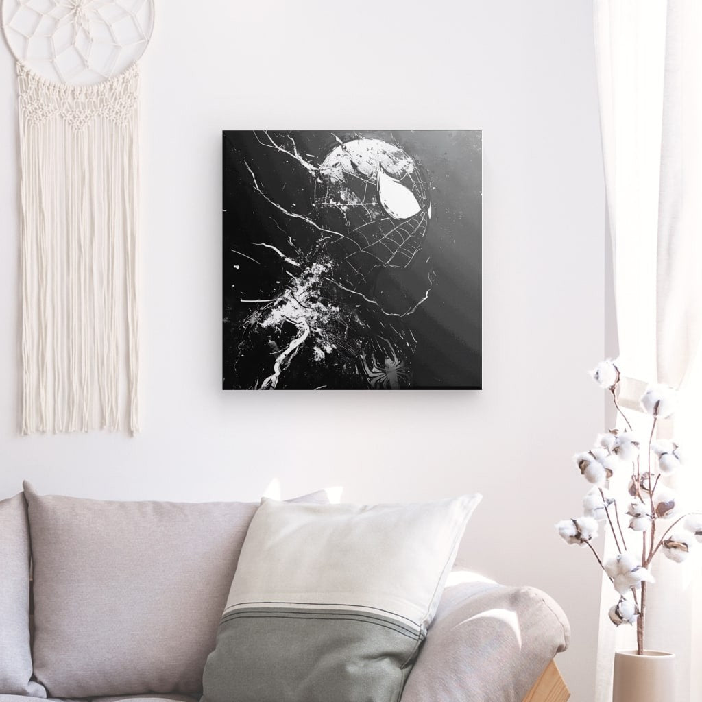 Tableau peinture monochrome Spiderman face sombre Univers Noir et Blanc