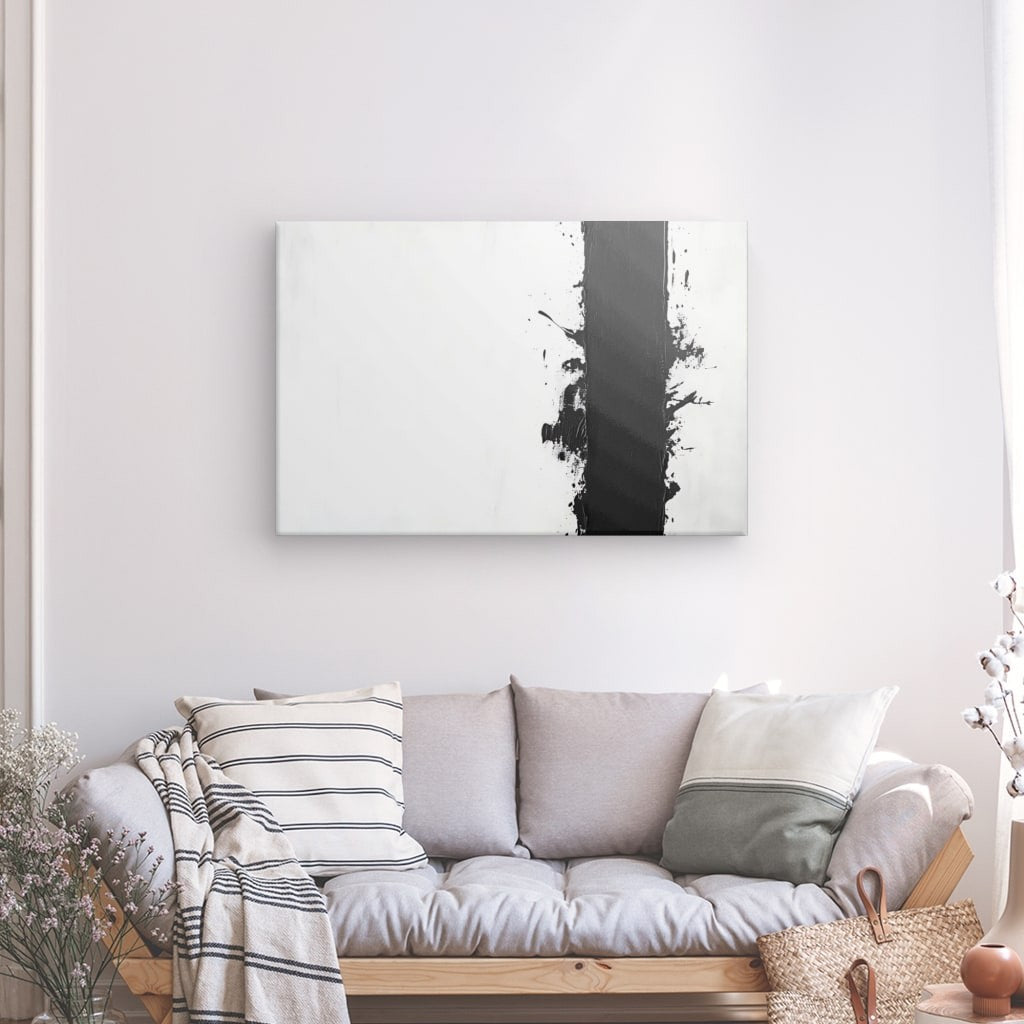 Tableau peinture moderne bandeau noir fond blanc Univers Noir et Blanc