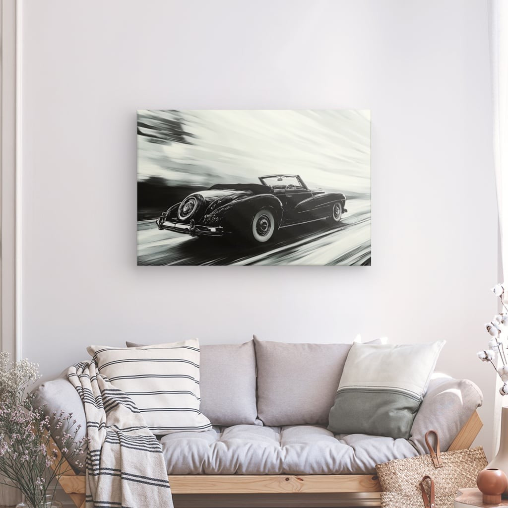 Tableau voiture ancienne vitesse peinture noir et blanc Univers Noir et Blanc
