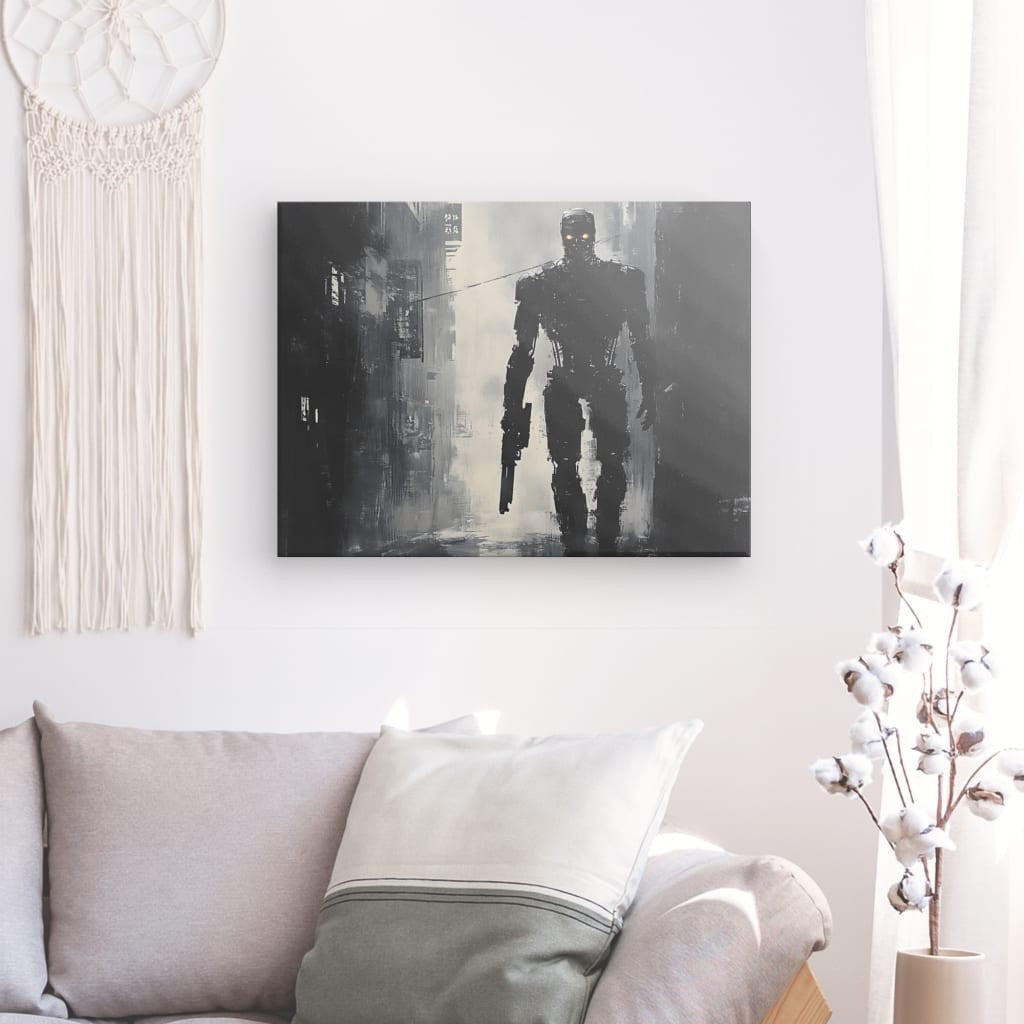 Tableau Terminator peinture monochrome Univers Noir et Blanc
