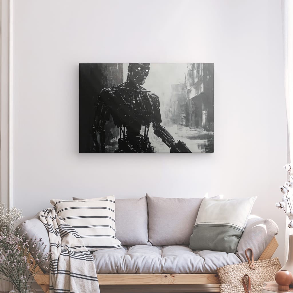Tableau peinture Terminator robot humanoïde monochrome Univers Noir et Blanc