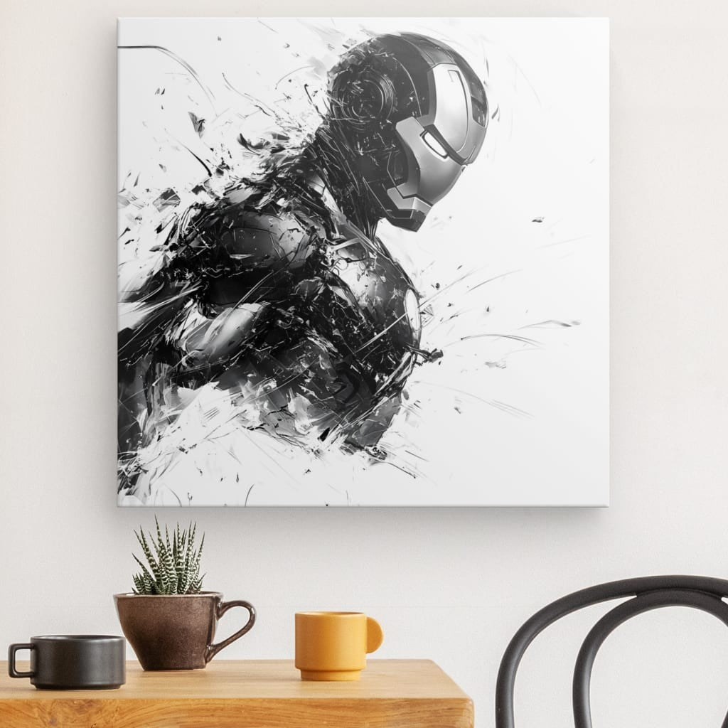 Tableau dessin moderne Iron Man Monochrome Univers Noir et Blanc