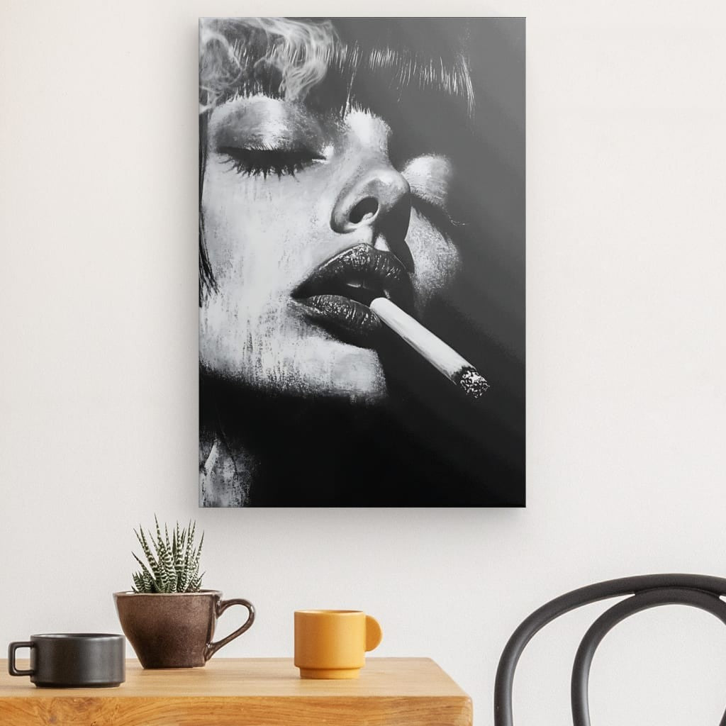Tableau Mia Wallace Pulp Fiction portrait noir et blanc Univers Noir et Blanc