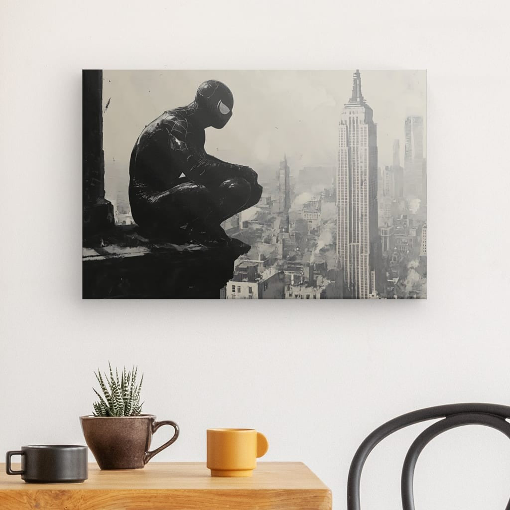 Tableau dessin Spiderman paysage sépia Univers Noir et Blanc