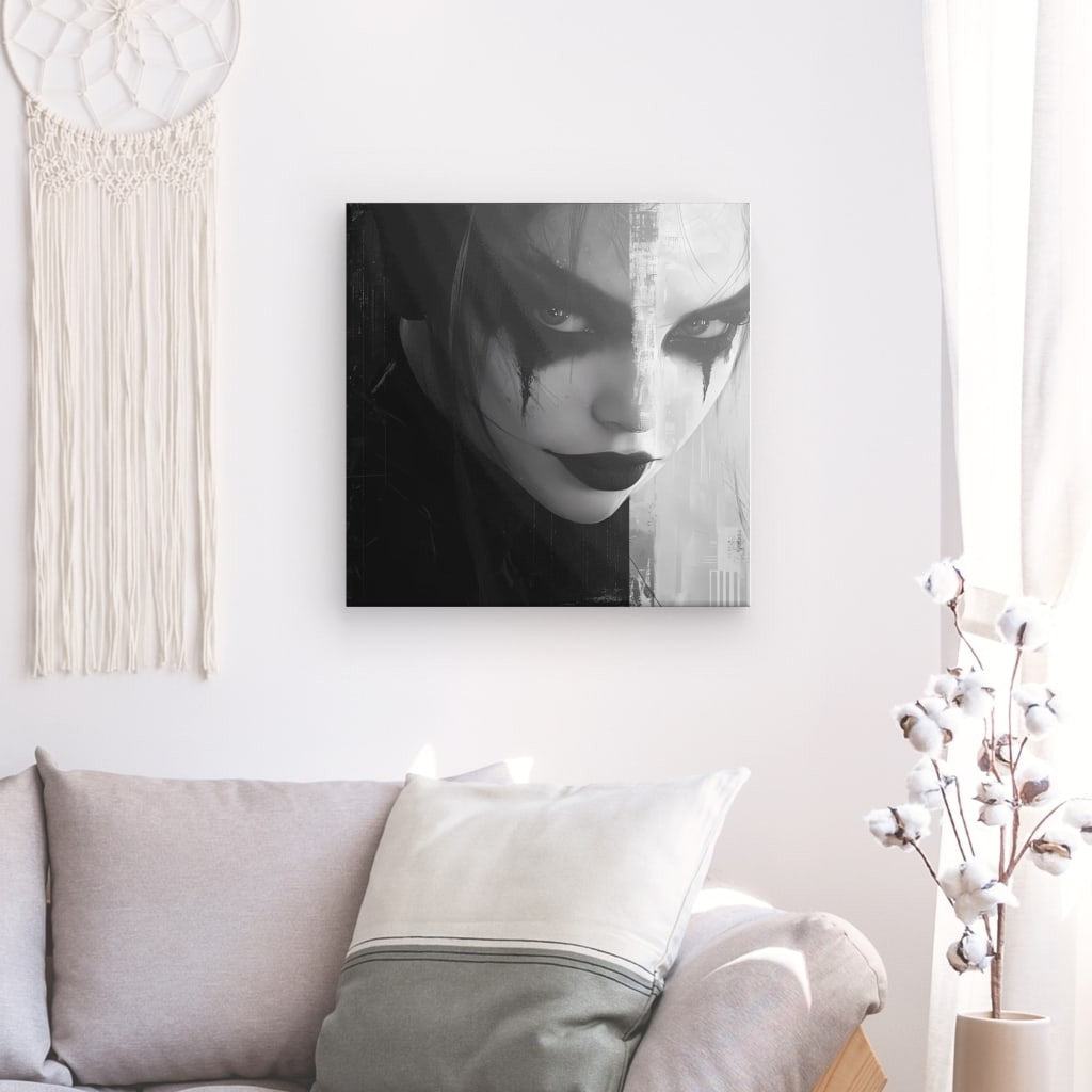 Tableau Harley Queen portrait moderne noir et blanc Univers Noir et Blanc
