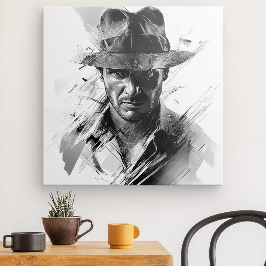 Tableau portrait Indiana Jones dessin noir et blanc Univers Noir et Blanc
