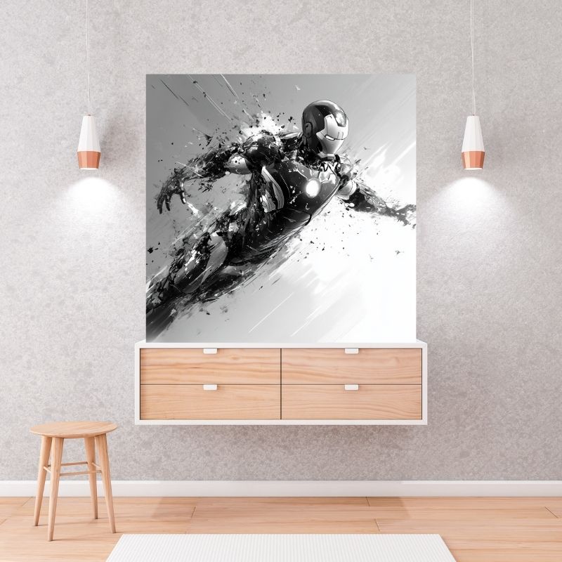 Tableau Iron Man carré noir et blanc Univers Noir et Blanc