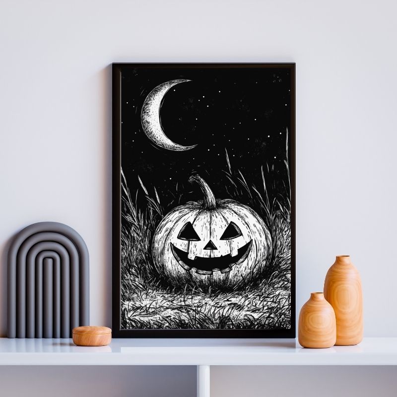 Tableau dessin citrouille Halloween noir et blanc Univers Noir et Blanc