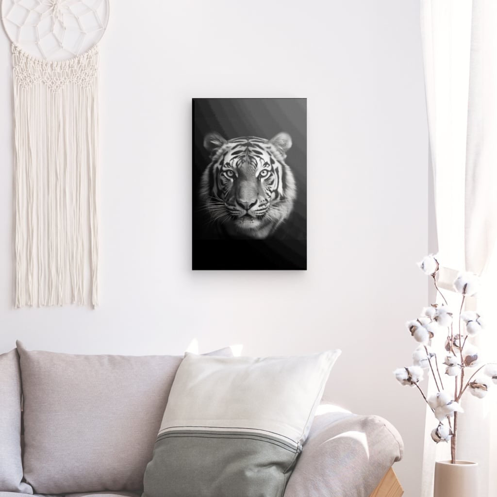 Tableau Tigre Noir et Blanc Toile Félin Monochrome Portrait Carré - #tag1# - #tag2#