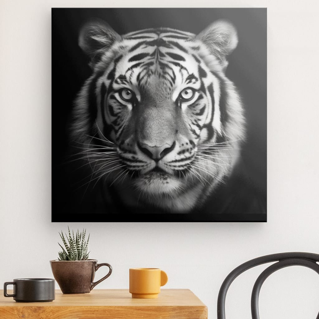 Tableau Tigre Noir et Blanc Toile Félin Monochrome Portrait Carré - #tag1# - #tag2#