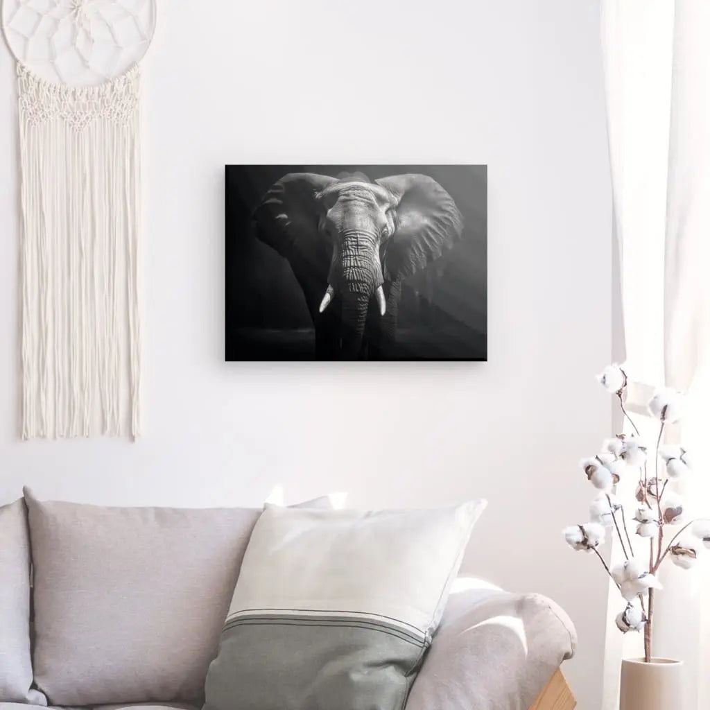 Tableau Elephant Savane Portrait Noir et Blanc Sauvage - #tag1# - #tag2#