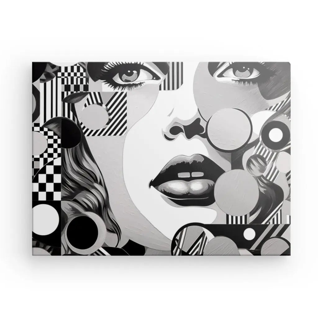 Tableau Portrait Dessiné Pop Art Années 1980 Noir et Blanc - #tag1# - #tag2#