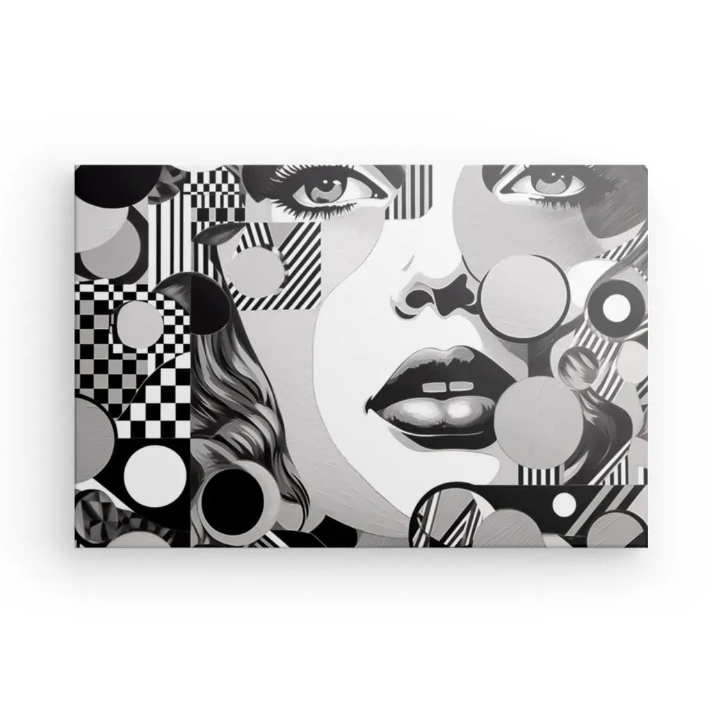 Tableau Portrait Dessiné Pop Art Années 1980 Noir et Blanc - #tag1# - #tag2#