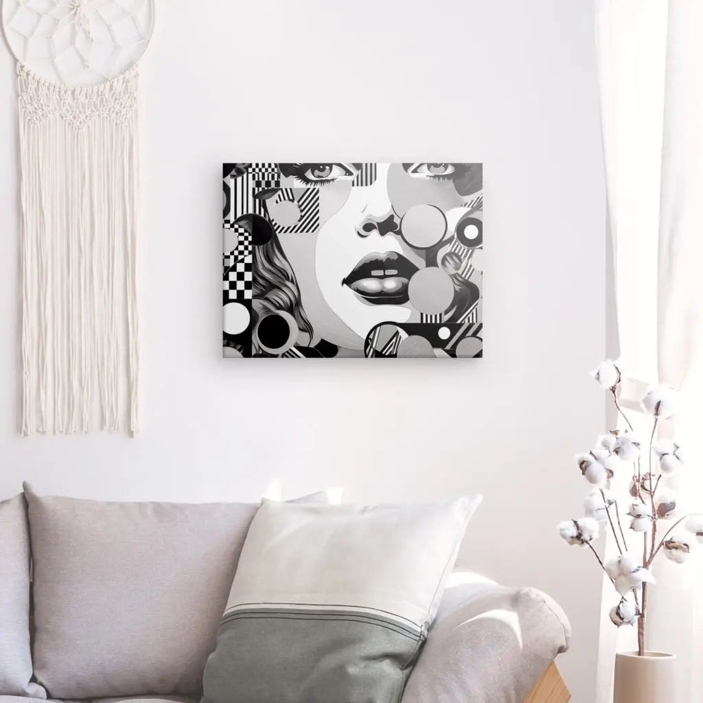 Tableau Portrait Dessiné Pop Art Années 1980 Noir et Blanc - #tag1# - #tag2#