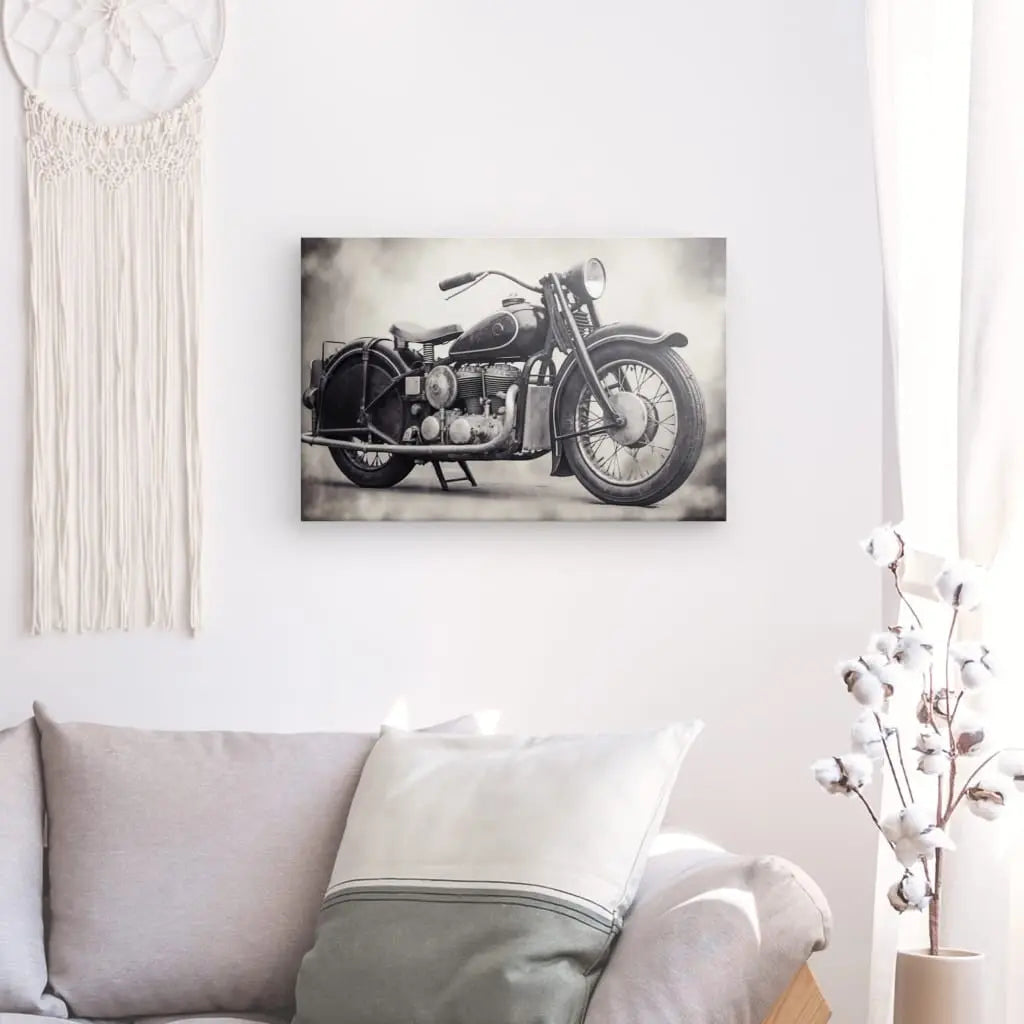 Tableau Moto Vintage Moteur Rétro Style Harley Noir et Blanc - #tag1# - #tag2#