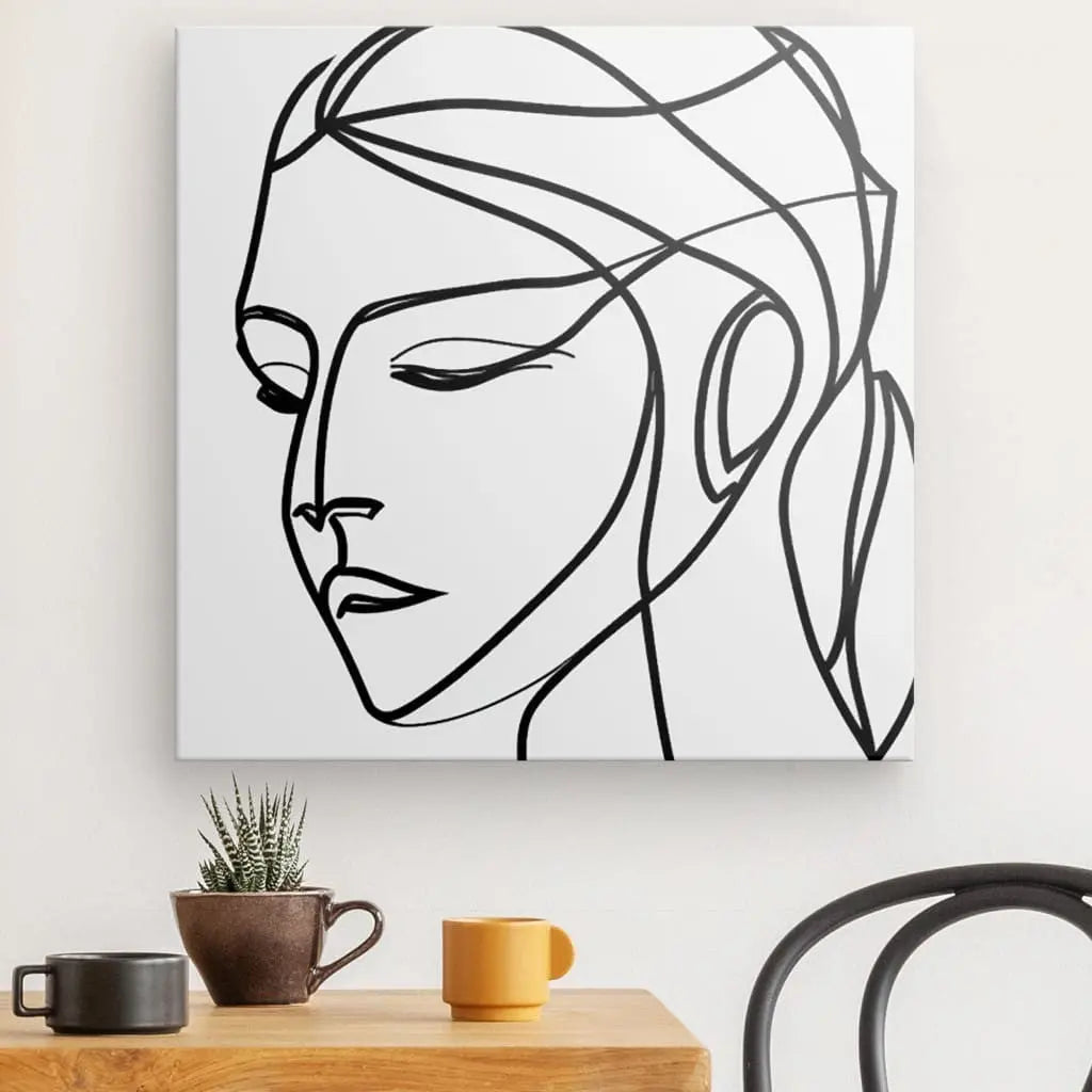 Tableau Portrait Femme Abstrait Traits Design Noir et Blanc - #tag1# - #tag2#