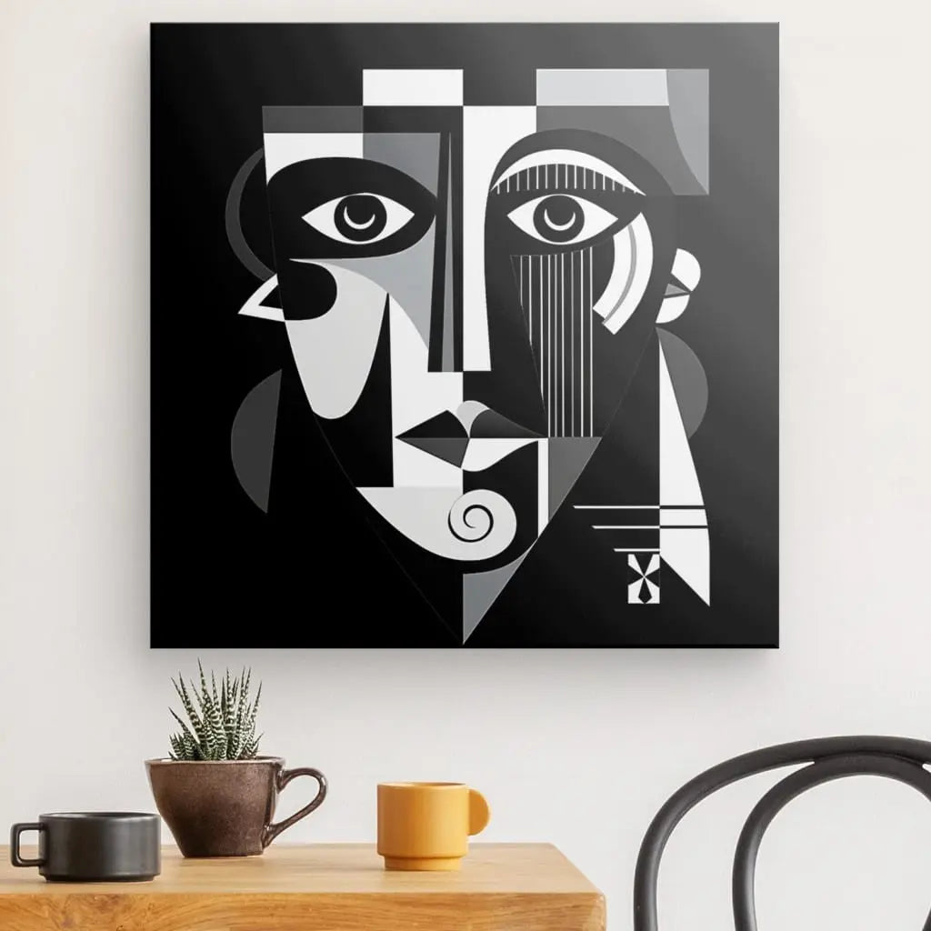 Tableau Portrait Cubisme Noir Art Abstrait Noir et Blanc - #tag1# - #tag2#