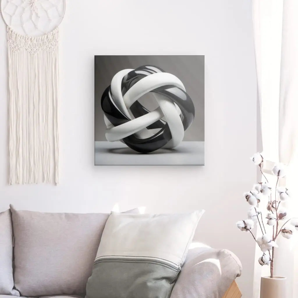 Tableau Géométrique Moderne Lacets Noirs et Blancs - #tag1# - #tag2#