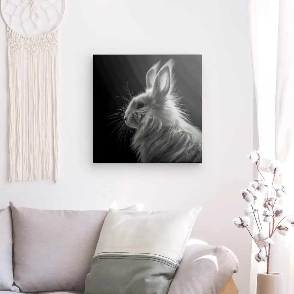 Tableau Lapin Lion Angora Portrait Animal Poilu Mignon Noir et Blanc - #tag1# - #tag2#
