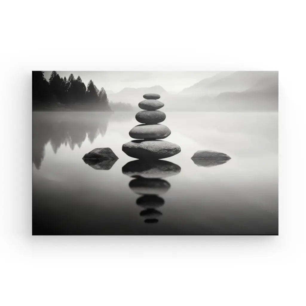 Tableau Stone Stacking Pierres Zen Cairns Noir et Blanc - #tag1# - #tag2#