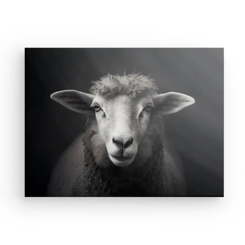 Tableau Portrait Mouton Brebis Prairie Noir et Blanc - #tag1# - #tag2#