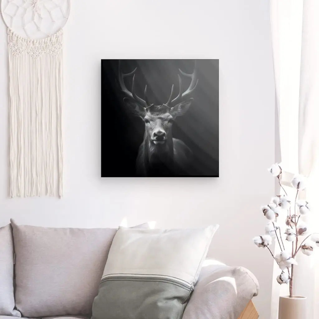 Tableau Portrait Cerf Animal Sauvage Cervidé Noir et Blanc - #tag1# - #tag2#
