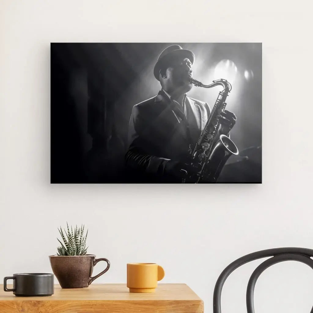 Tableau Jazzman Scène Musique Noir et Blanc - #tag1# - #tag2#