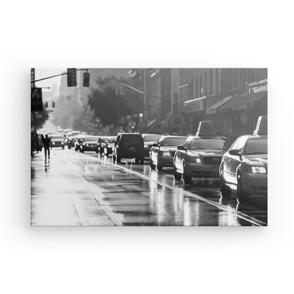 Tableau Rue New-Yorkaise Taxis Wall Street Noir et Blanc - #tag1# - #tag2#