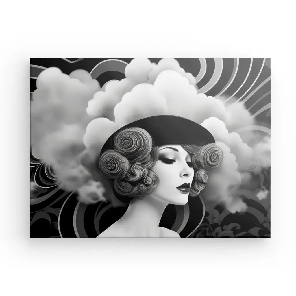 Tableau Moderne Femme Nuages Pop Culture Noir et Blanc - #tag1# - #tag2#