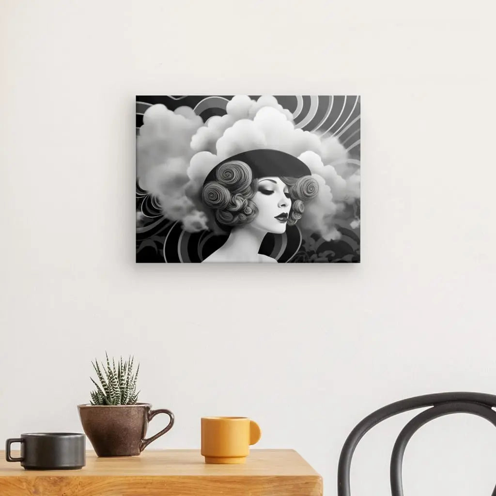 Tableau Moderne Femme Nuages Pop Culture Noir et Blanc - #tag1# - #tag2#