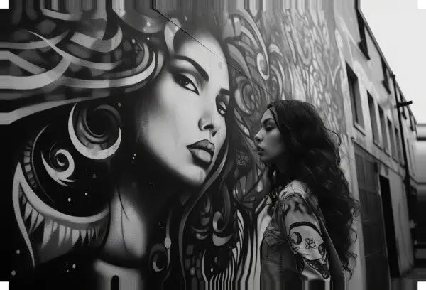 Tableau Photo de Rue Femme Graffiti Underground Noir et Blanc - #tag1# - #tag2#