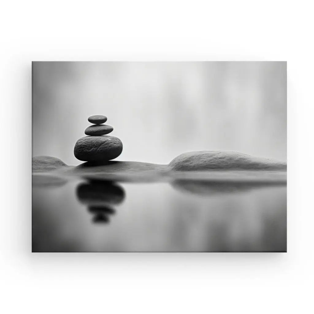 Tableau Relaxant Pierres Ruisseau Paysage Monochrome - #tag1# - #tag2#