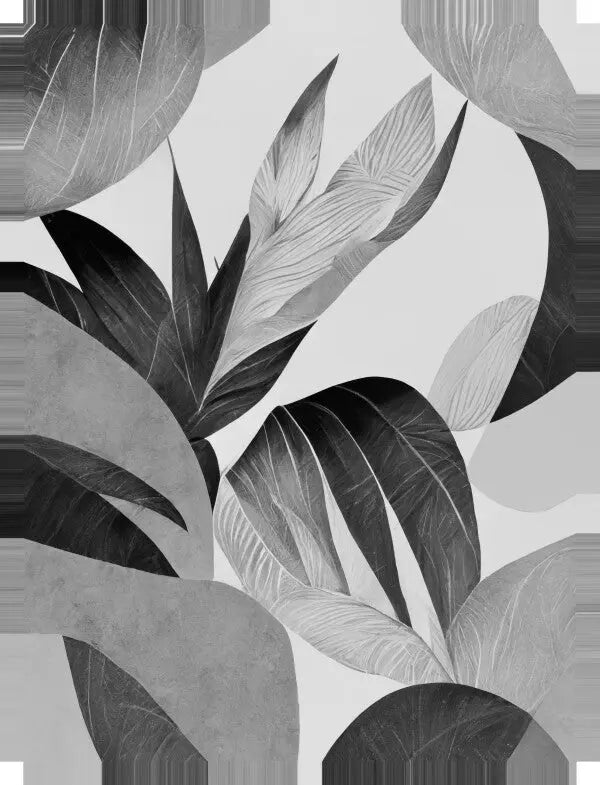 Tableau Végétal Feuilles Nature Noir et Blanc Moderne - #tag1# - #tag2#
