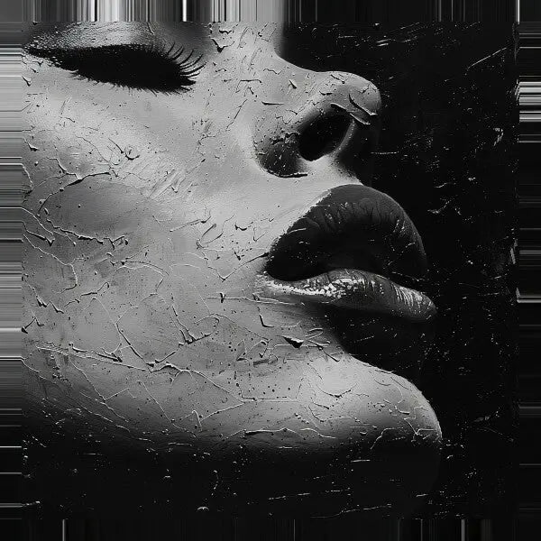 Tableau Visage Femme Peinture Acrylique Gros Plan Noir et Blanc - #tag1# - #tag2#