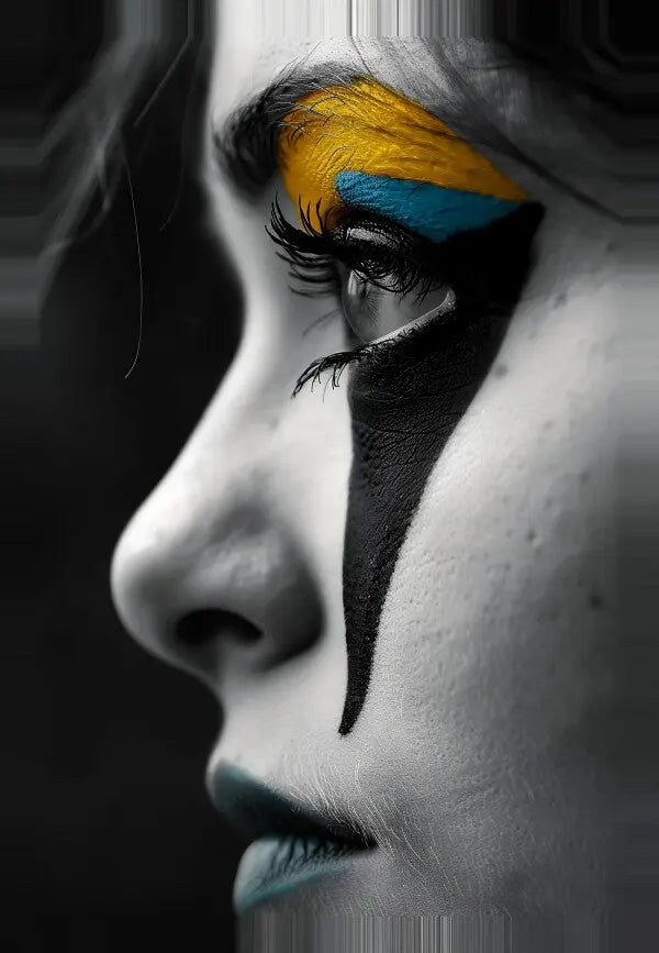 Tableau Profil Femme Maquillée Noir Blanc Touches de Couleur - #tag1# - #tag2#