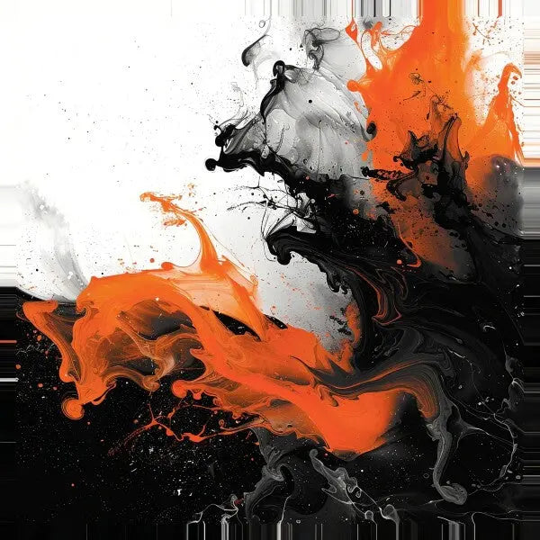 Tableau Moderne Volutes Noires Blanches et Oranges - #tag1# - #tag2#