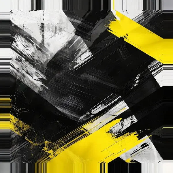 Tableau Noir Blanc Jaune Art Peinture Abstraite - #tag1# - #tag2#