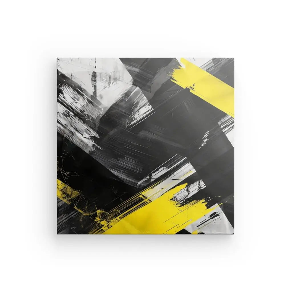 Tableau Noir Blanc Jaune Art Peinture Abstraite - #tag1# - #tag2#