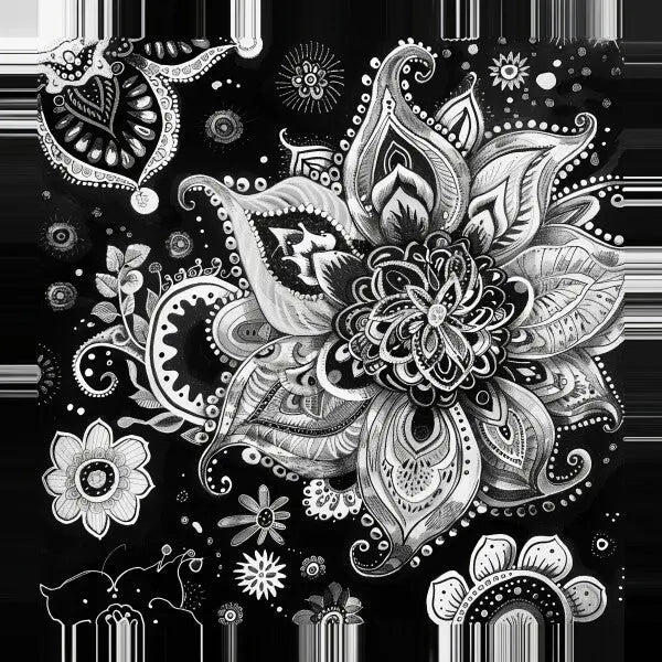 Tableau Style Boho Fleurs Noir et Blanc - #tag1# - #tag2#