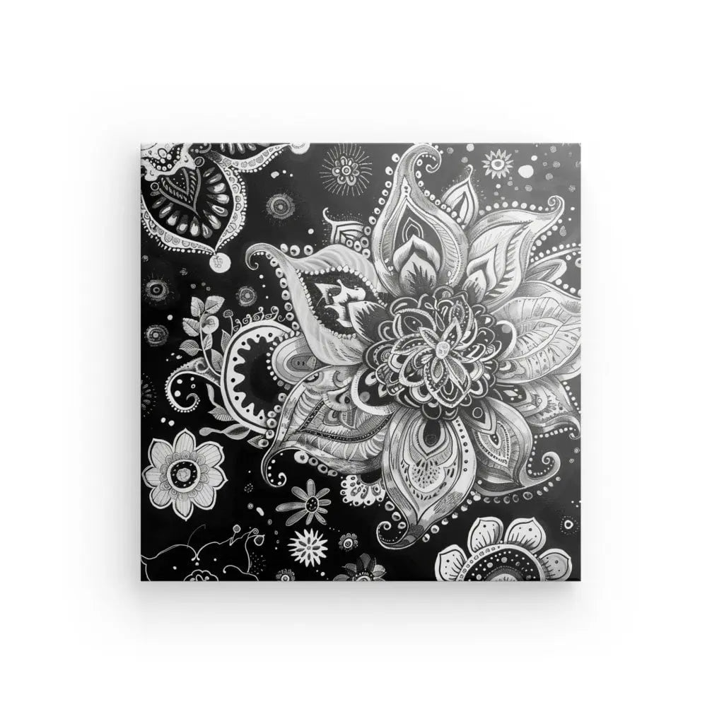 Tableau Style Boho Fleurs Noir et Blanc - #tag1# - #tag2#