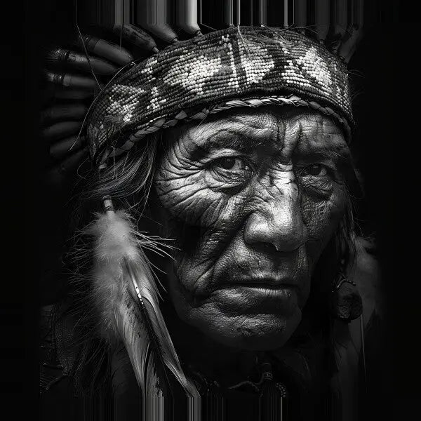 Tableau Indien d'Amérique Coiffe Plumes noir et Blanc - #tag1# - #tag2#